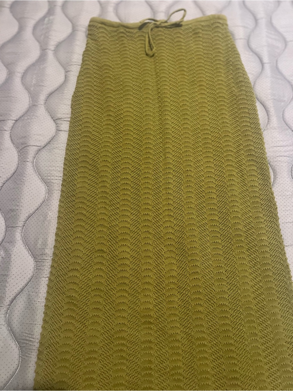 Textured Maxi Skirt with Drawstring Waist in Olive Green